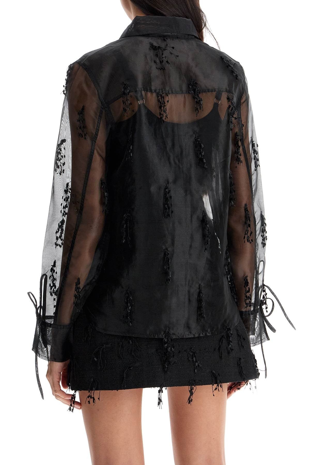 GANNI fringed organza shirt