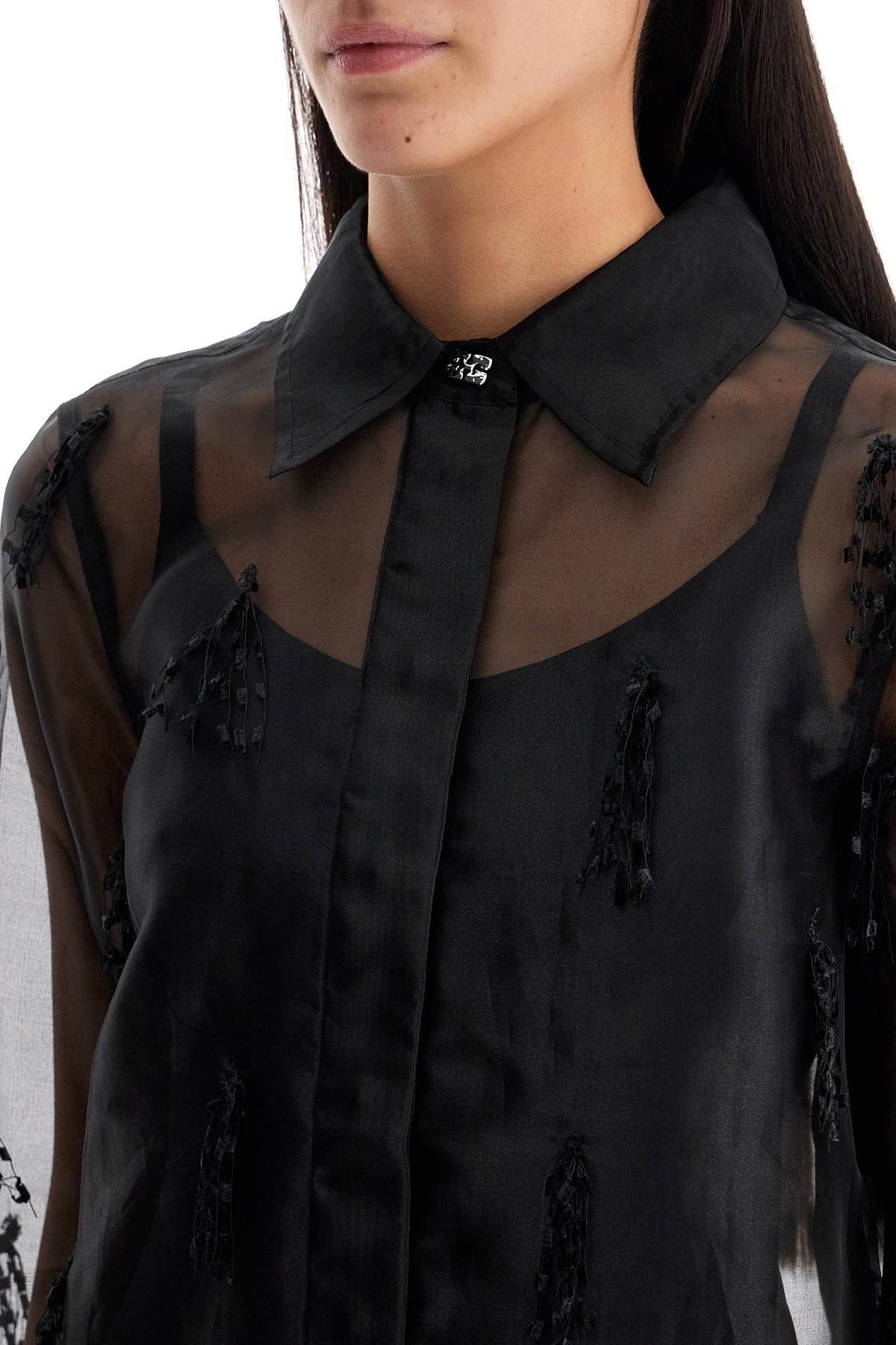 GANNI fringed organza shirt