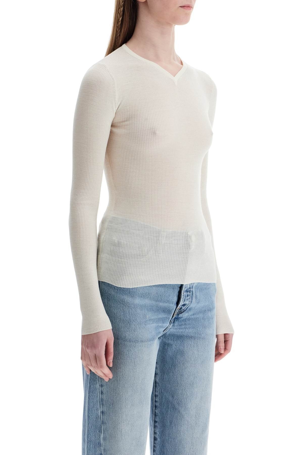 KHAITE glaze color wool top with v-neck