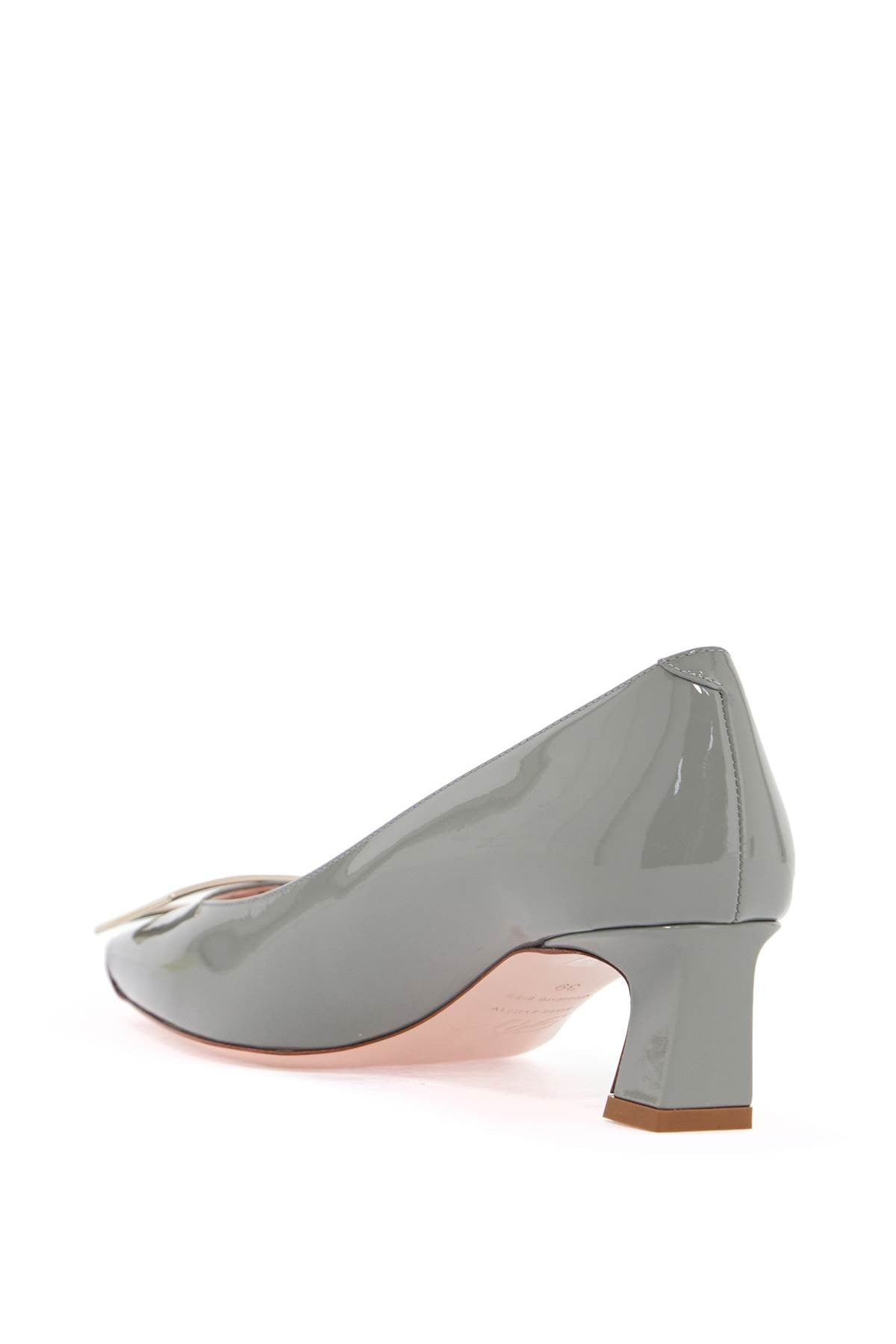 ROGER VIVIER glossy grey calfskin pumps with square wide heel