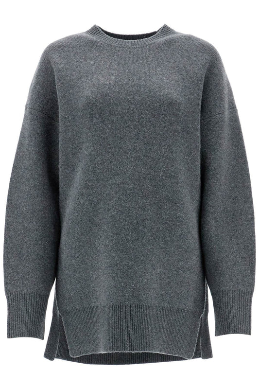 TOTEME gray melange wool and cashmere sweater with wide neck