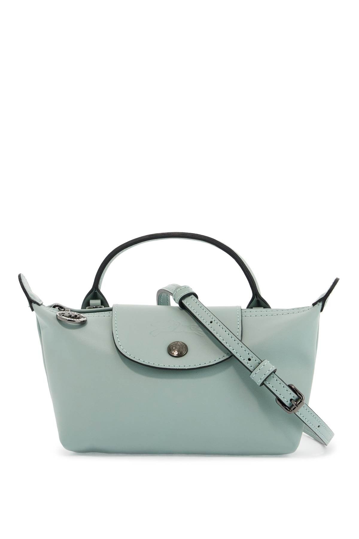 LONGCHAMP green verbena leather pochette le pliage xtra with shoulder strap