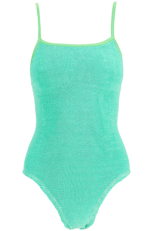 REINA OLGA high-waisted neon green one-piece swimsuit with adjustable straps