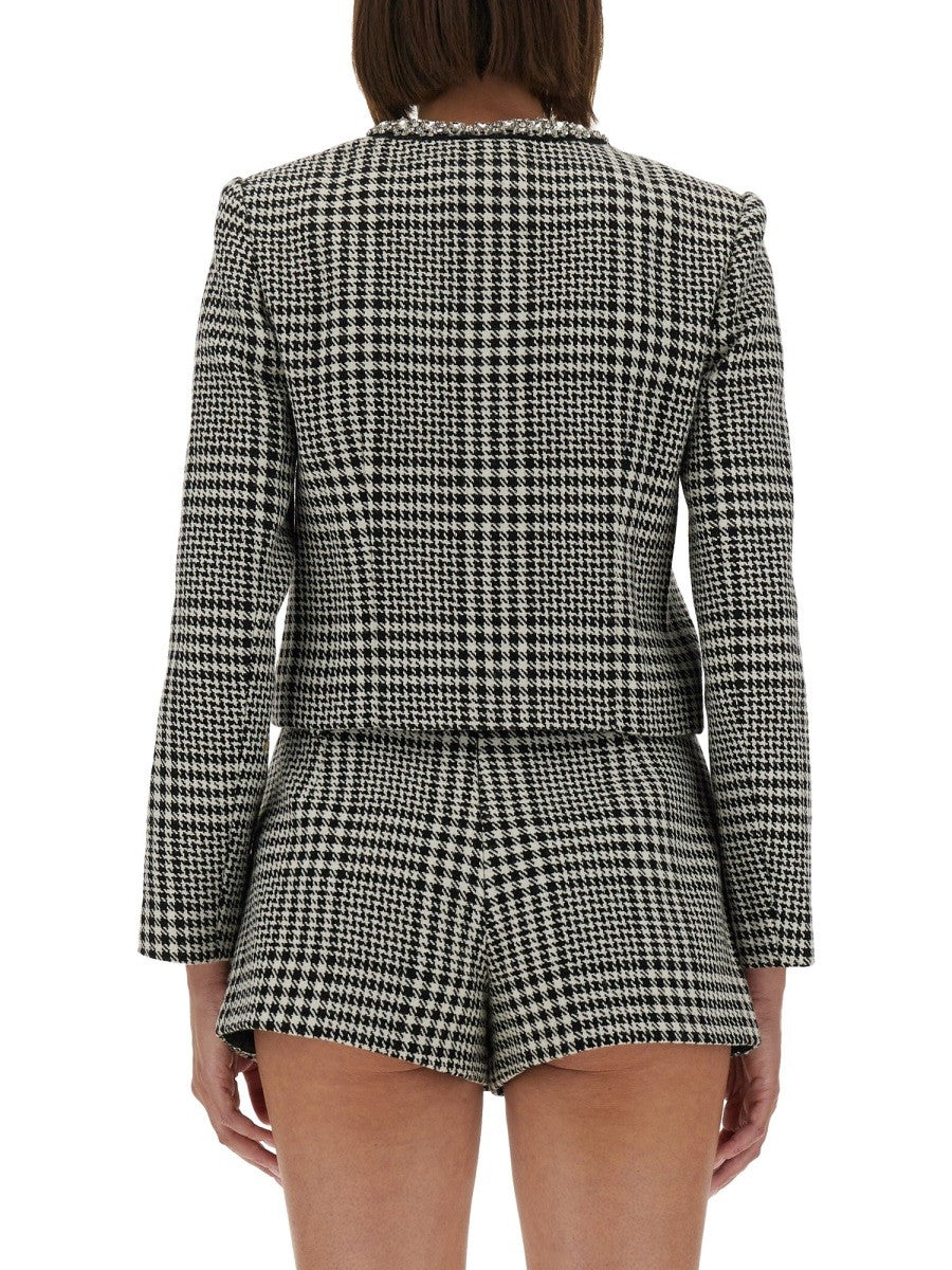 SELF-PORTRAIT HOUNDSTOOTH JACKET WITH CRYSTALS