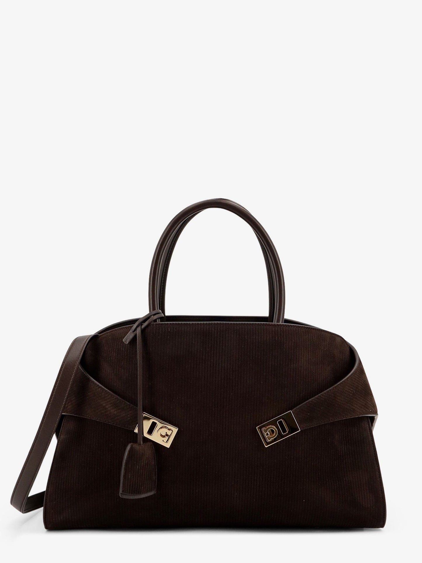 Ferragamo Hug Large ribbed suede shoulder bag