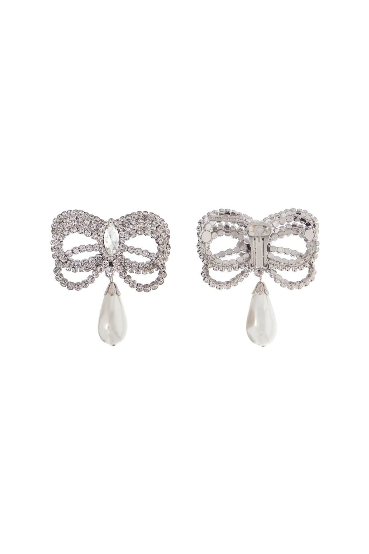 ALESSANDRA RICH hypoallergenic brass earrings in silver with bow and drop pearl