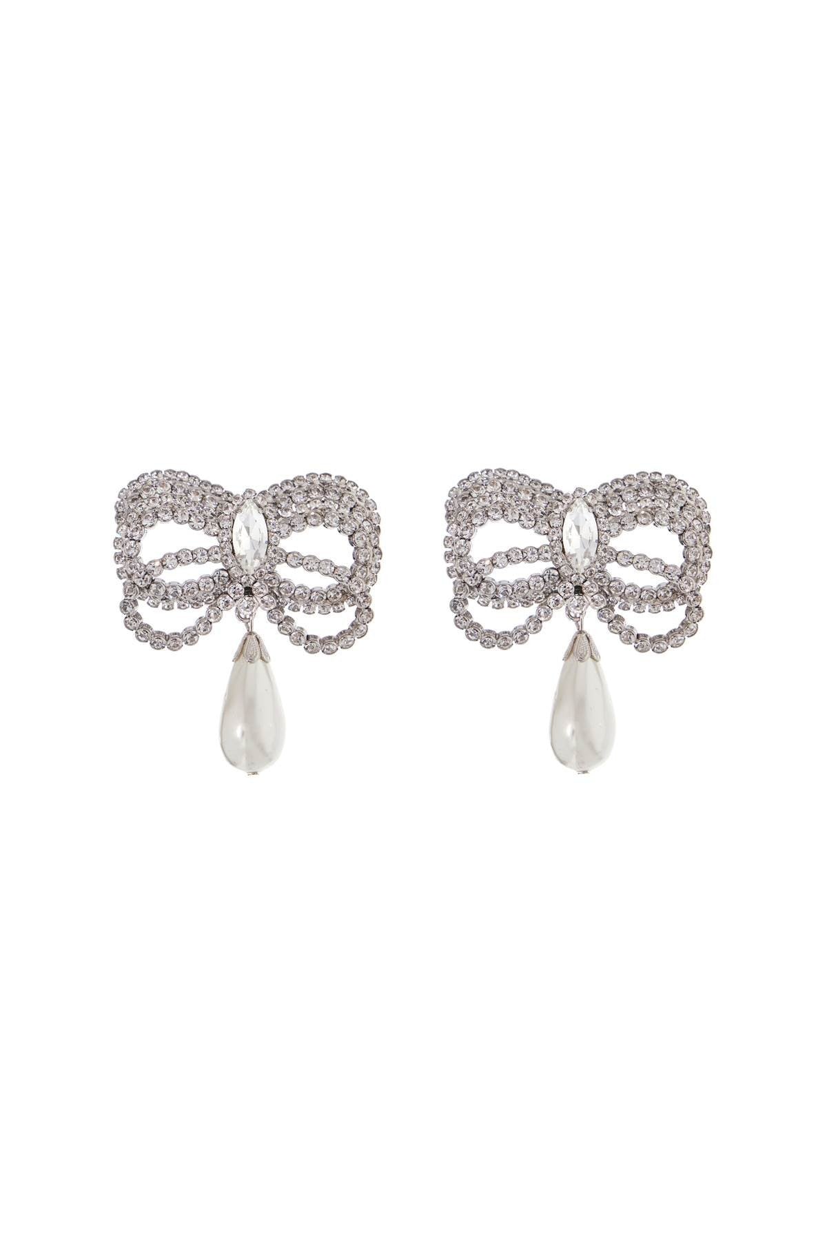 ALESSANDRA RICH hypoallergenic brass earrings in silver with bow and drop pearl