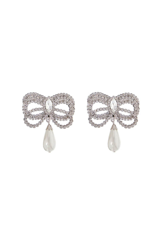 ALESSANDRA RICH hypoallergenic brass earrings in silver with bow and drop pearl