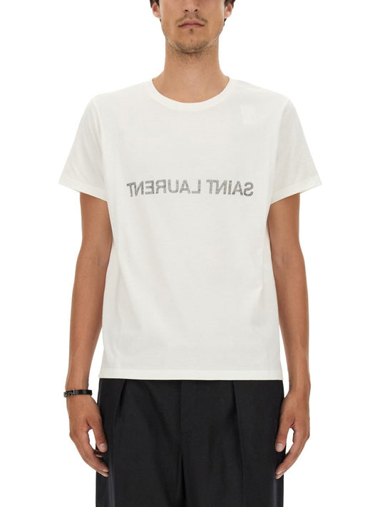 Saint Laurent T-SHIRT CON LOGO ROVESCIATO