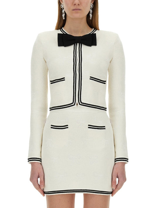 SELF-PORTRAIT JACQUARD CARDIGAN WITH BOW
