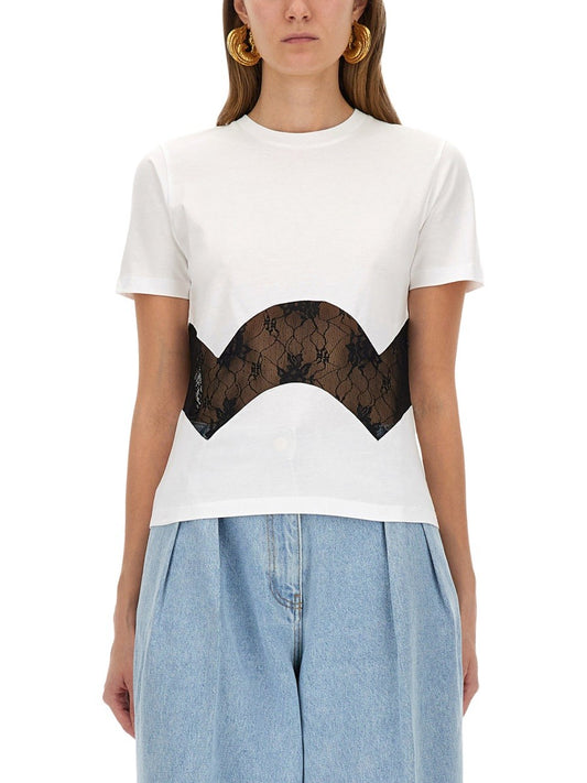 NINA RICCI JERSEY T-SHIRT WITH LACE INSERT