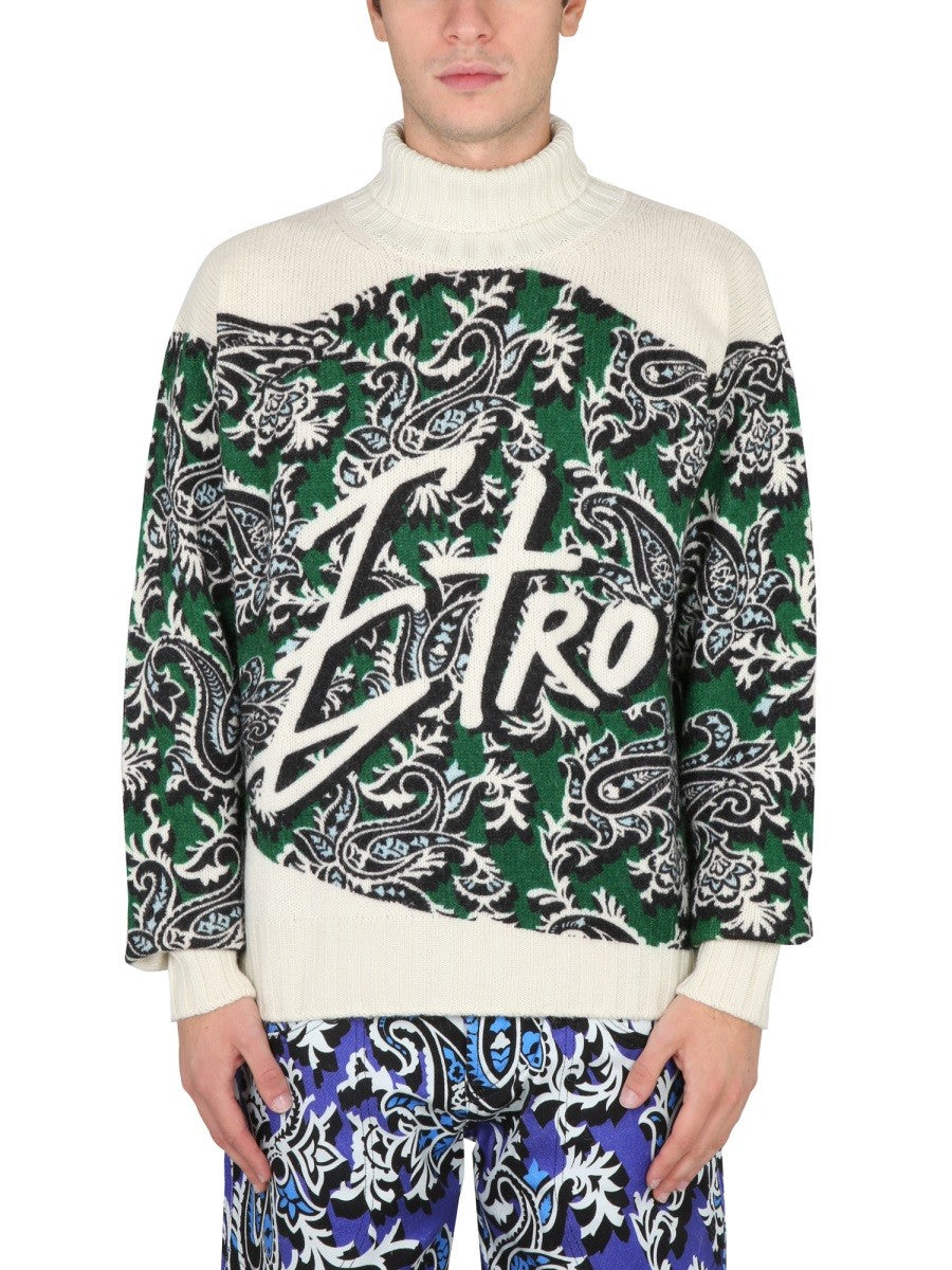 Etro JERSEY WITH LOGO AND PAISLEY PRINT