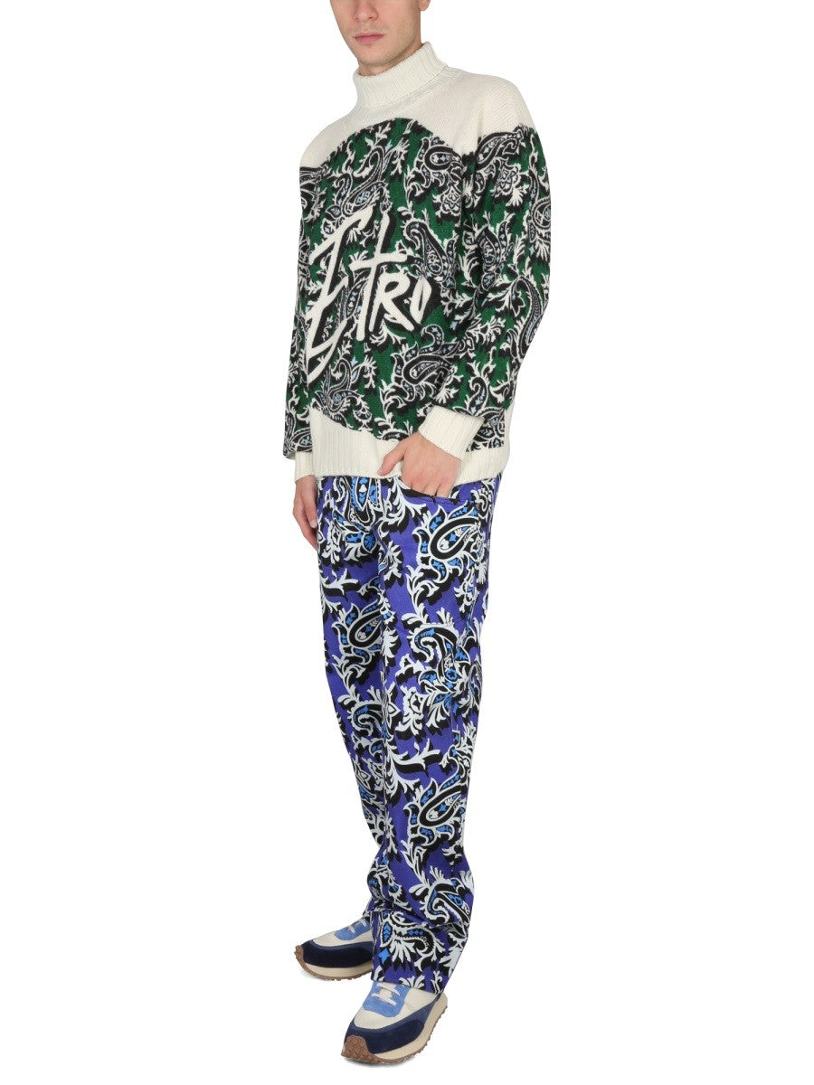 Etro JERSEY WITH LOGO AND PAISLEY PRINT