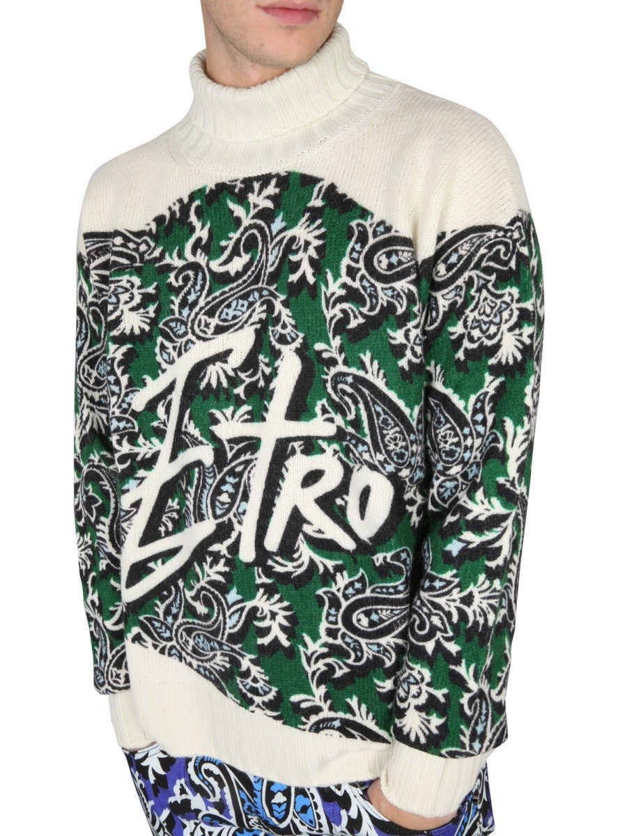 Etro JERSEY WITH LOGO AND PAISLEY PRINT