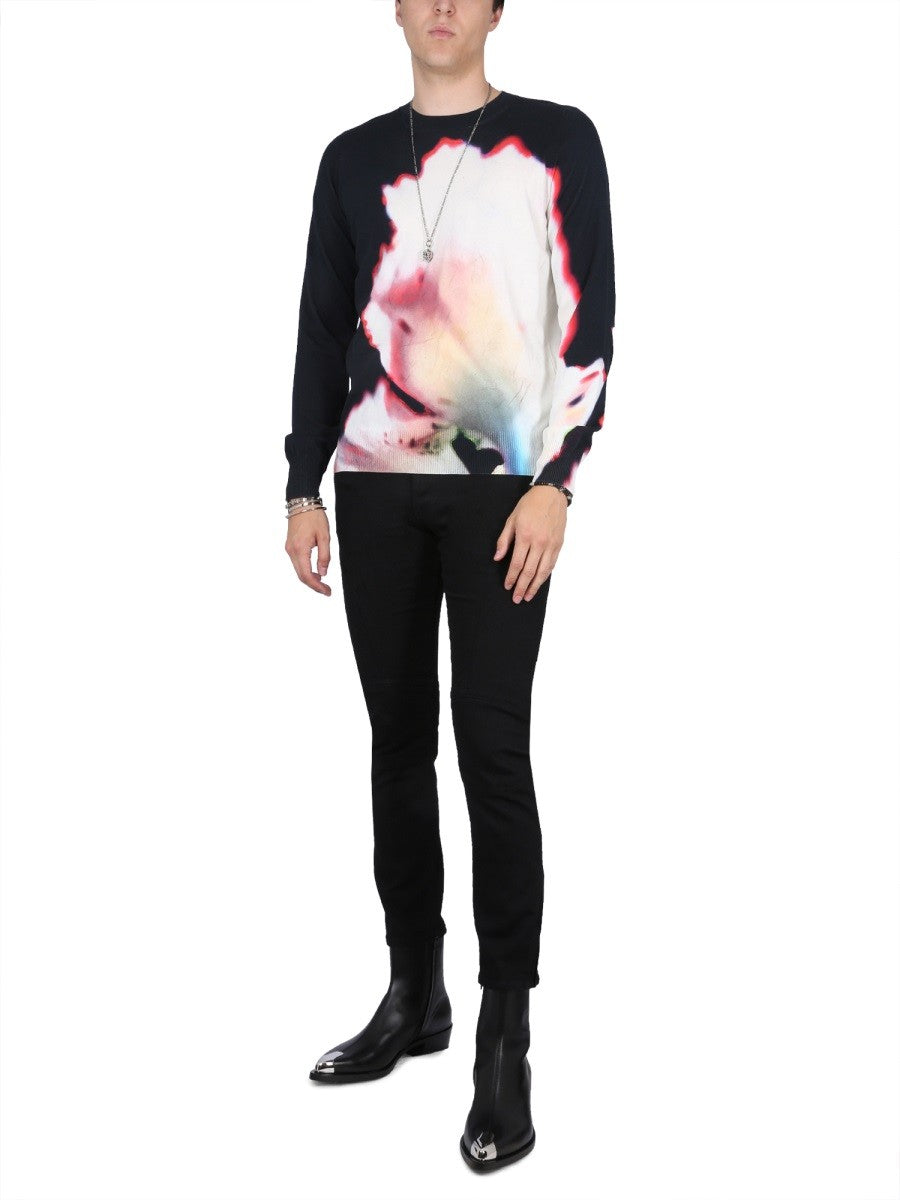 Alexander Mcqueen JERSEY WITH SOLARISED FLOWER PRINT