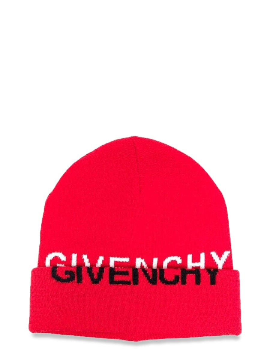 Givenchy KNITTED HAT GIVENCHY "SPLIT" JACQUARD PATTERN ON HAT AND TURN-UP EDGE.