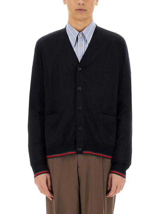 Gucci KNITTED WOOL CARDIGAN WITH WEB PATTERN