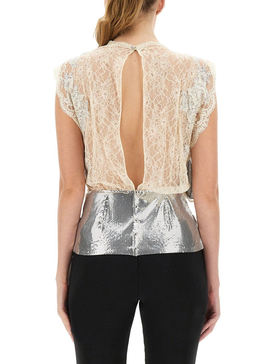 RABANNE LACE AND SEQUIN TOP