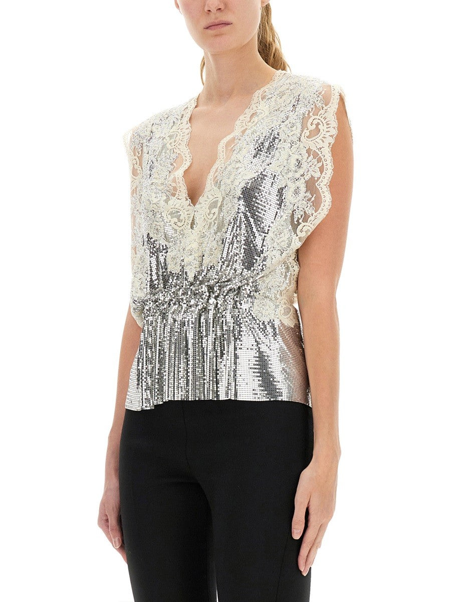 RABANNE LACE AND SEQUIN TOP
