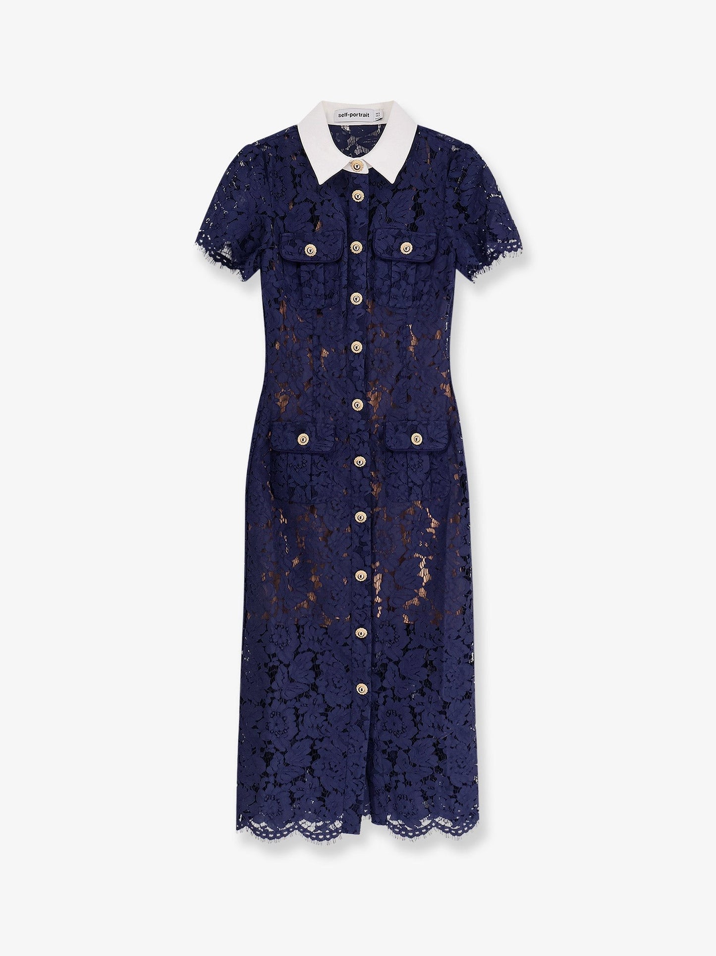 SELF PORTRAIT Lace midi dress with jewel button