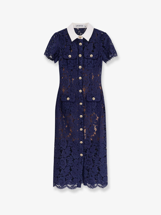 SELF PORTRAIT Lace midi dress with jewel button
