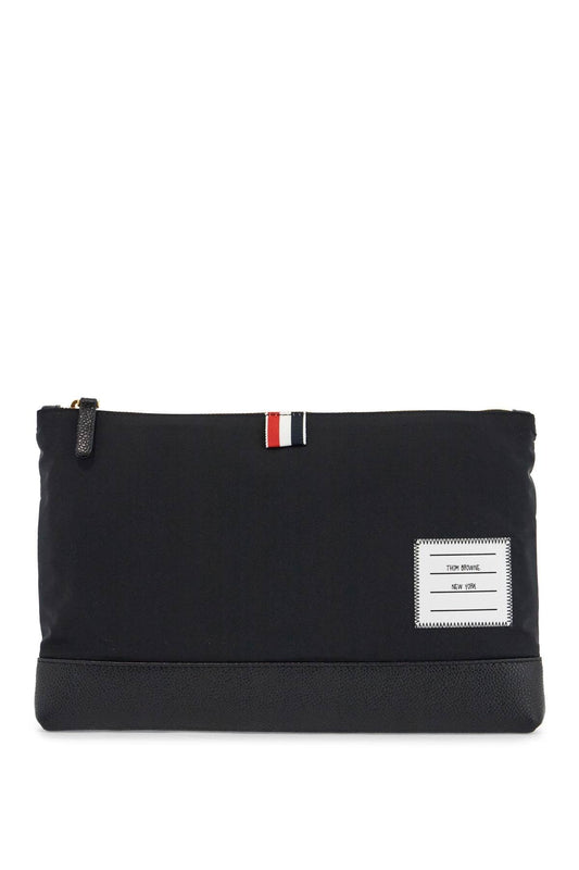 THOM BROWNE large pouch with gold zip and black tricolor stripe