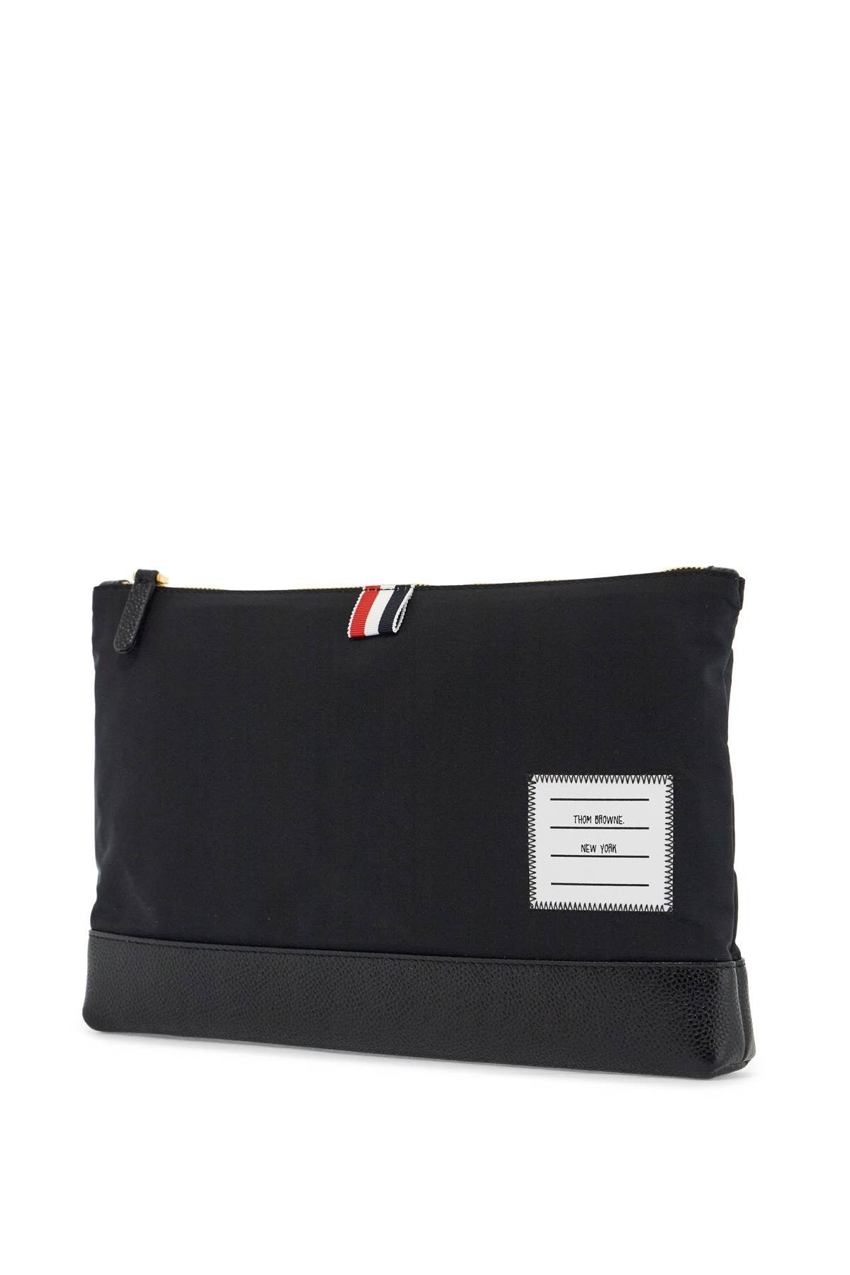 THOM BROWNE large pouch with gold zip and black tricolor stripe