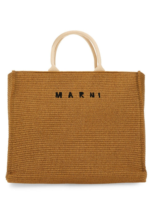 Marni LARGE RAFFIA EFFECT FABRIC TOTE BAG