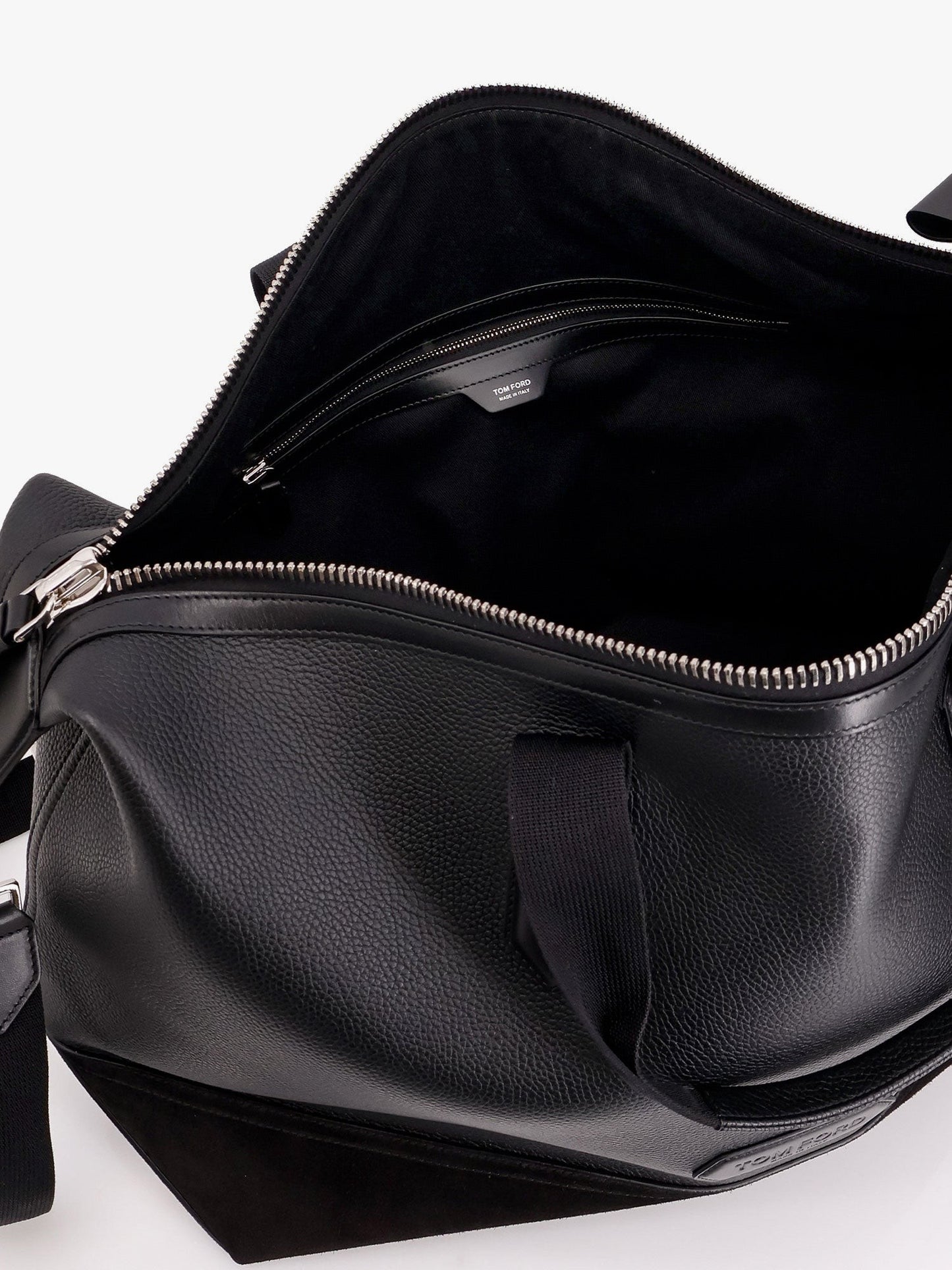 TOM FORD Leather duffle bag with suede inserts and logo patch