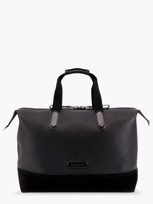 TOM FORD Leather duffle bag with suede inserts and logo patch