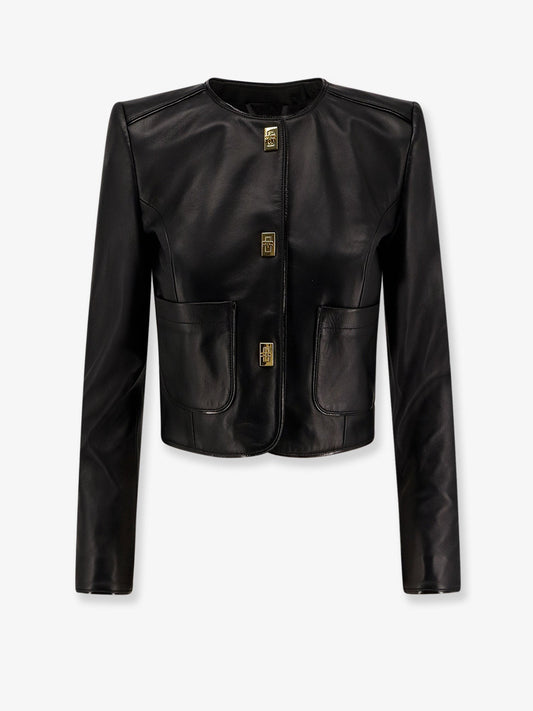 Elisabetta Franchi Leather jacket with Monogram metal details