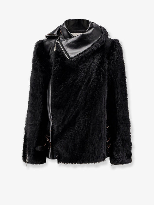 SACAI Leather Jacket with synthetic fur inserts