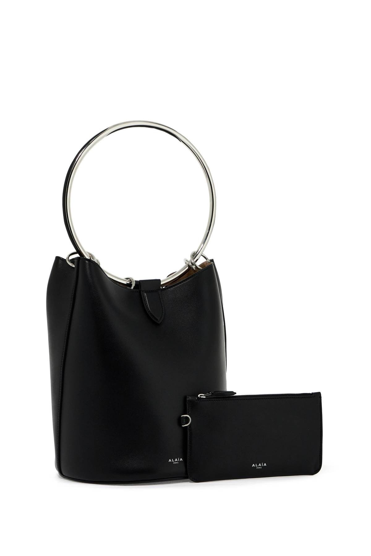 ALAIA leather ring bucket bag with lar design