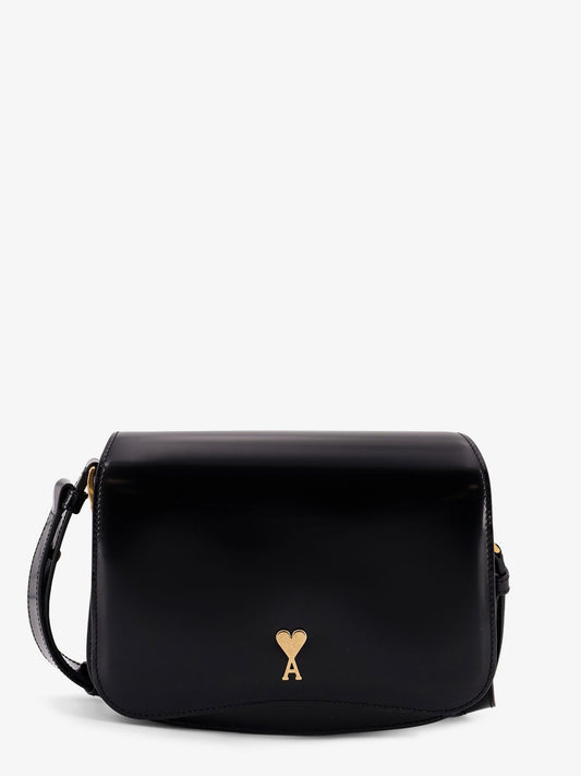 AMI PARIS Leather shoulder bag with logo monogram