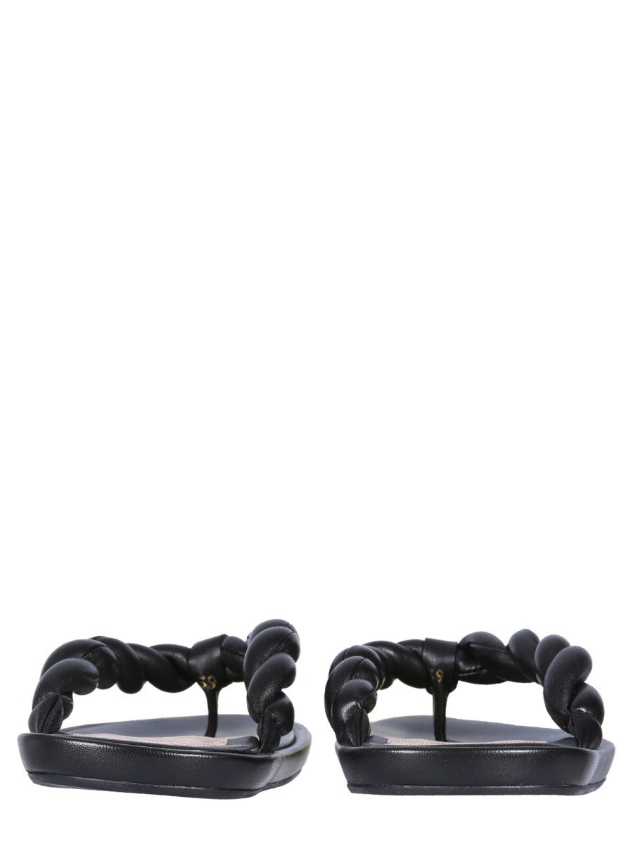 RED (V) LEATHER SLIDE SANDALS
