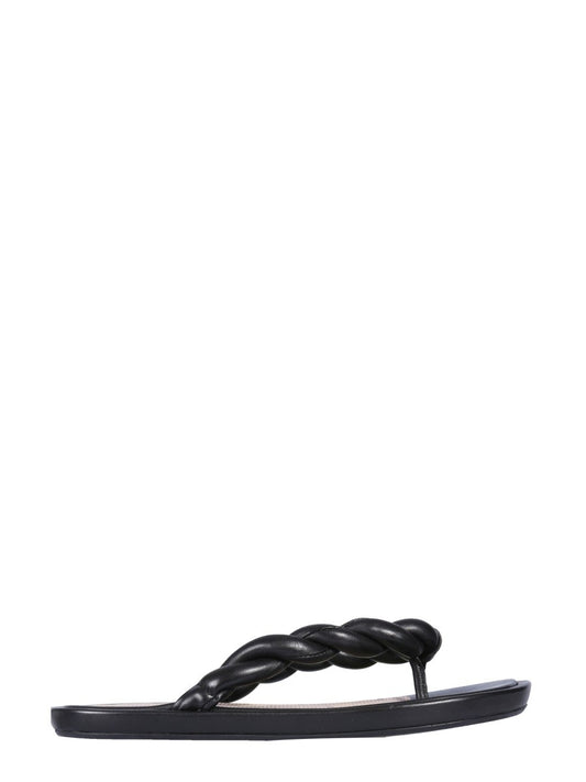 RED (V) LEATHER SLIDE SANDALS