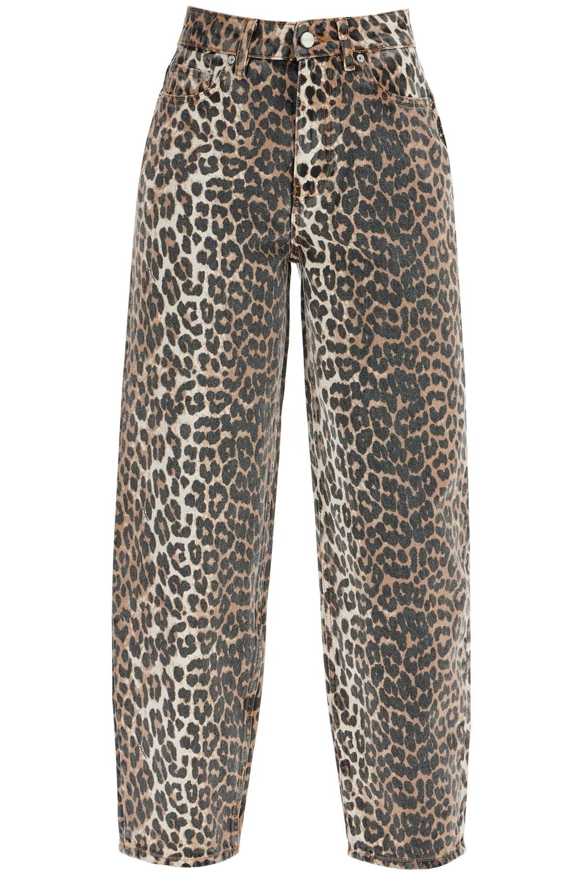 GANNI leopard print barrel jeans