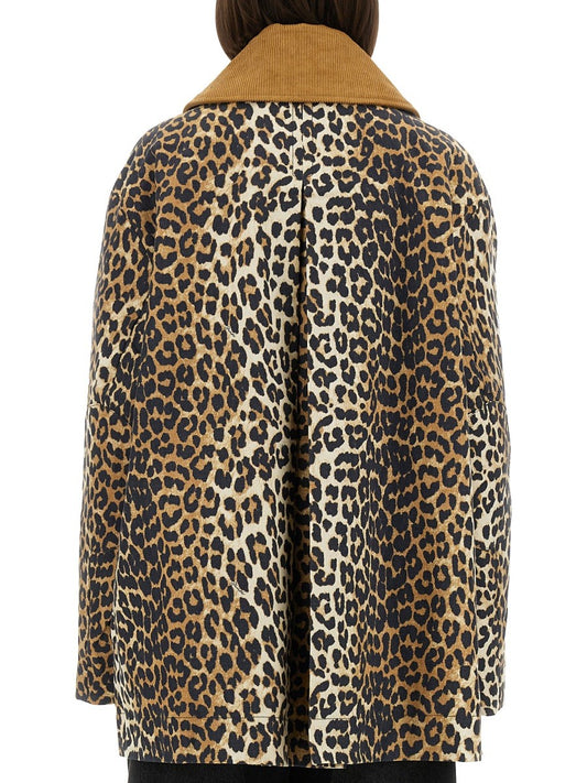 GANNI LEOPARD PRINT MIDI JACKET