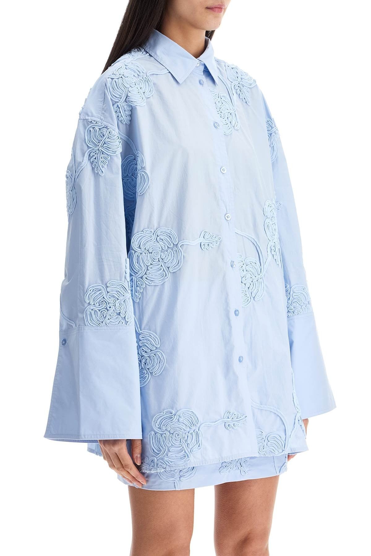 ROTATE light blue cotton shirt with embossed floral pattern