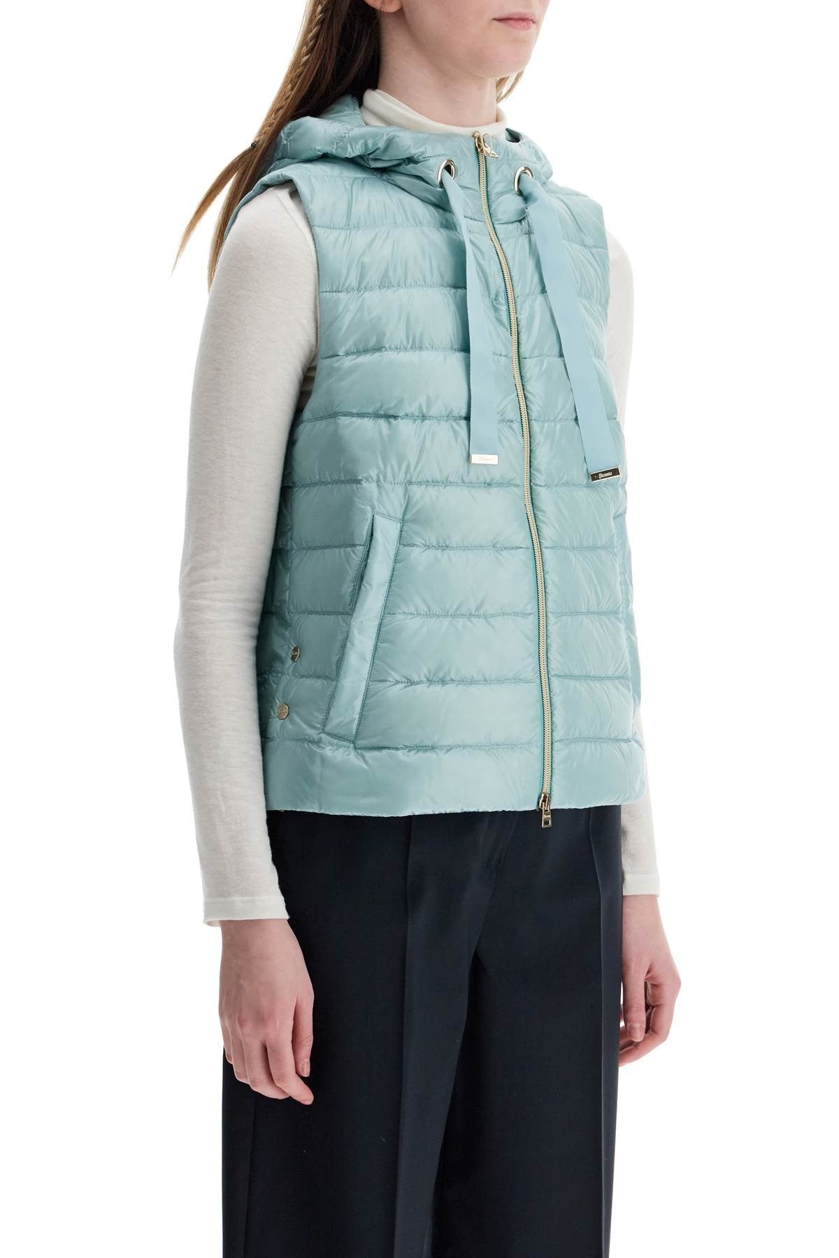 Herno light blue quilted nylon gilet with hood