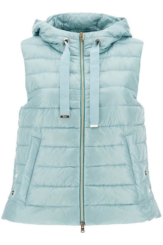 Herno light blue quilted nylon gilet with hood