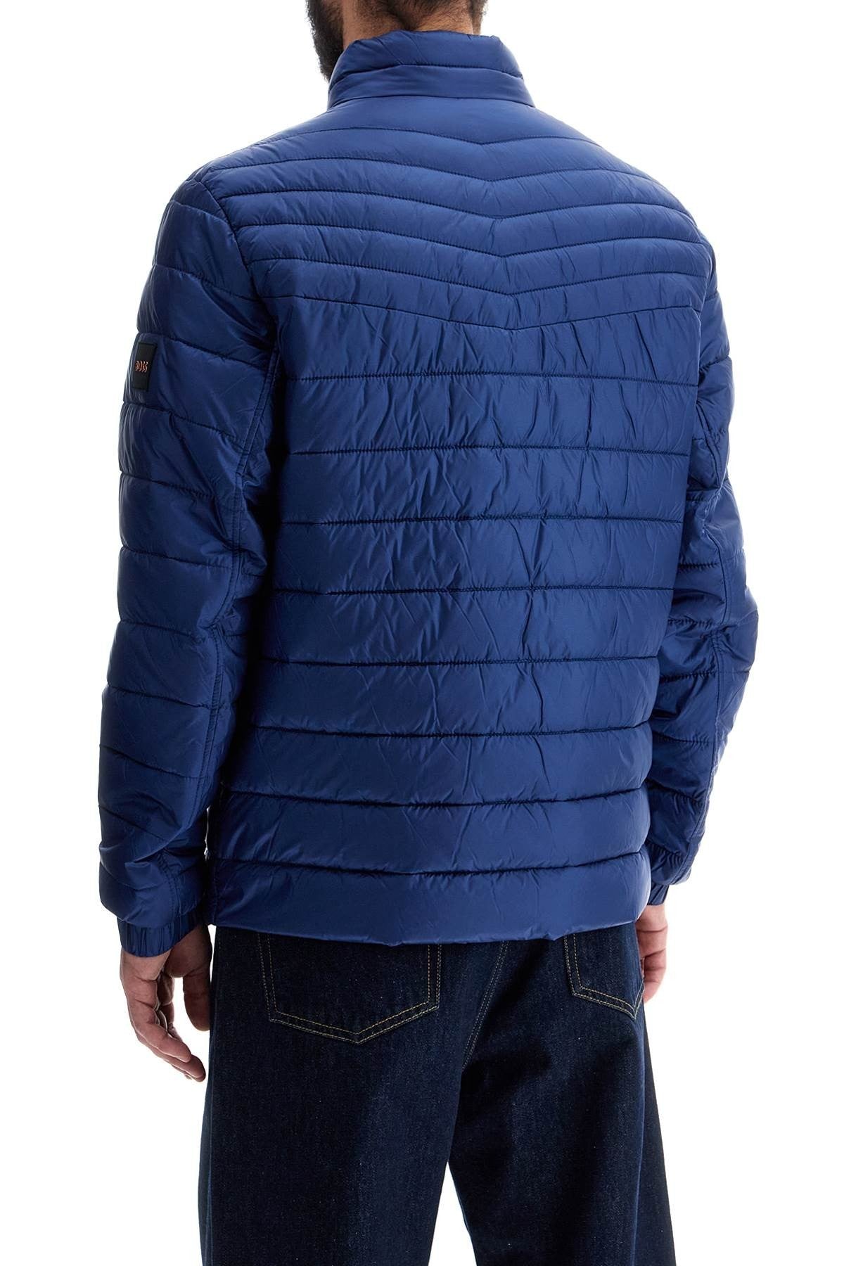 Boss lightweight jacket with horizontal blue stripes and high collar zip