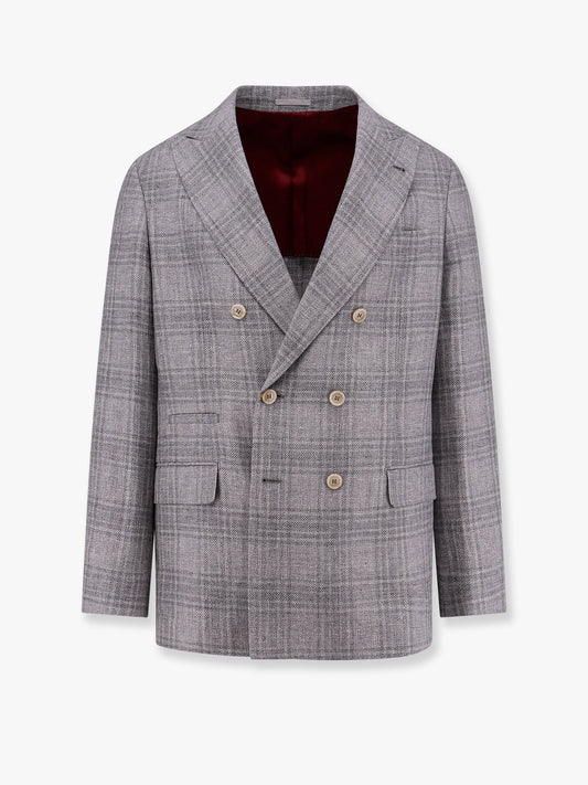 Brunello Cucinelli Linen, wool and silk Prince of Wales one-and-a-half breasted blazer