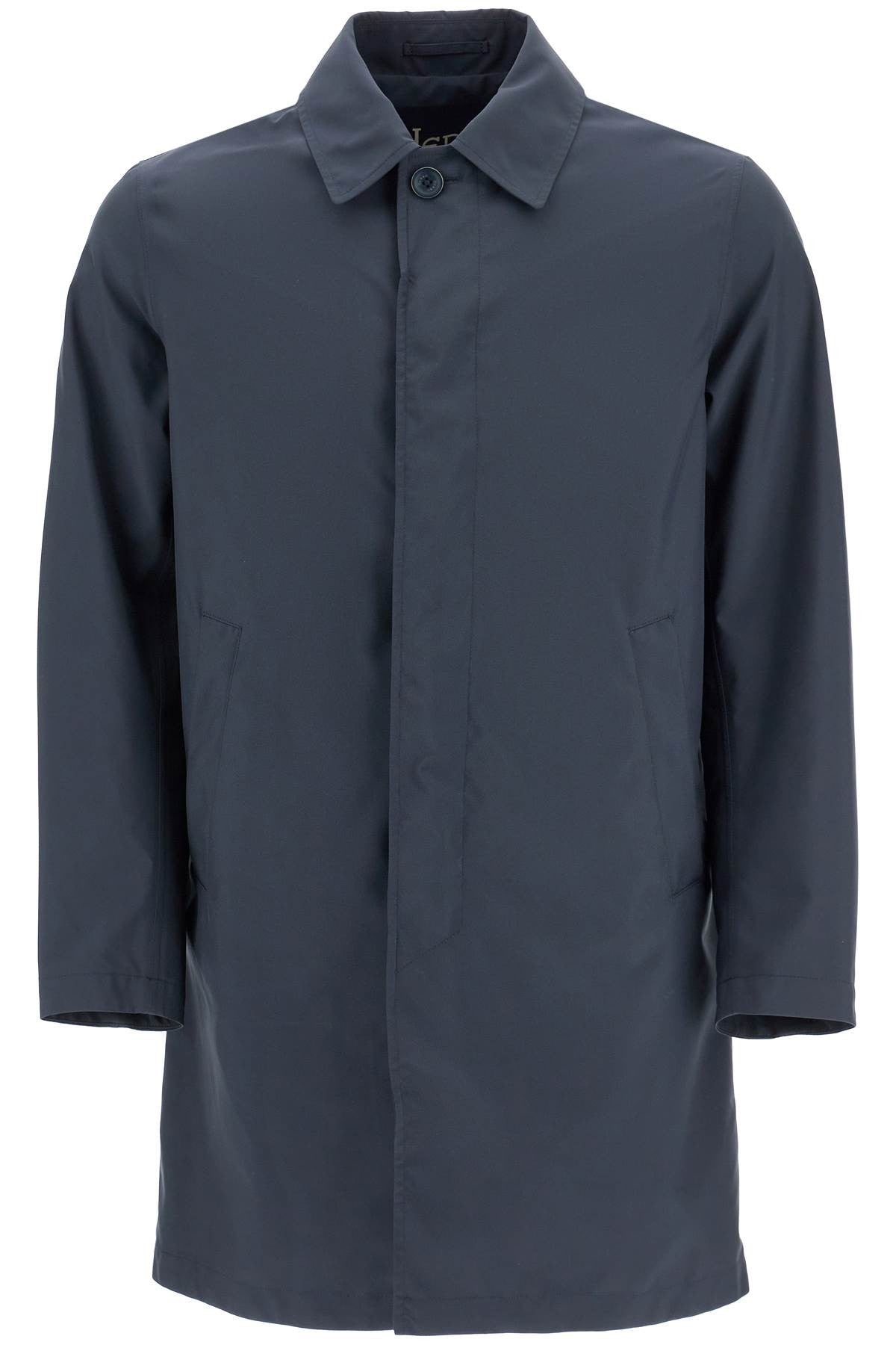 Herno long blue waterproof coat in high-quality polyester with buttons