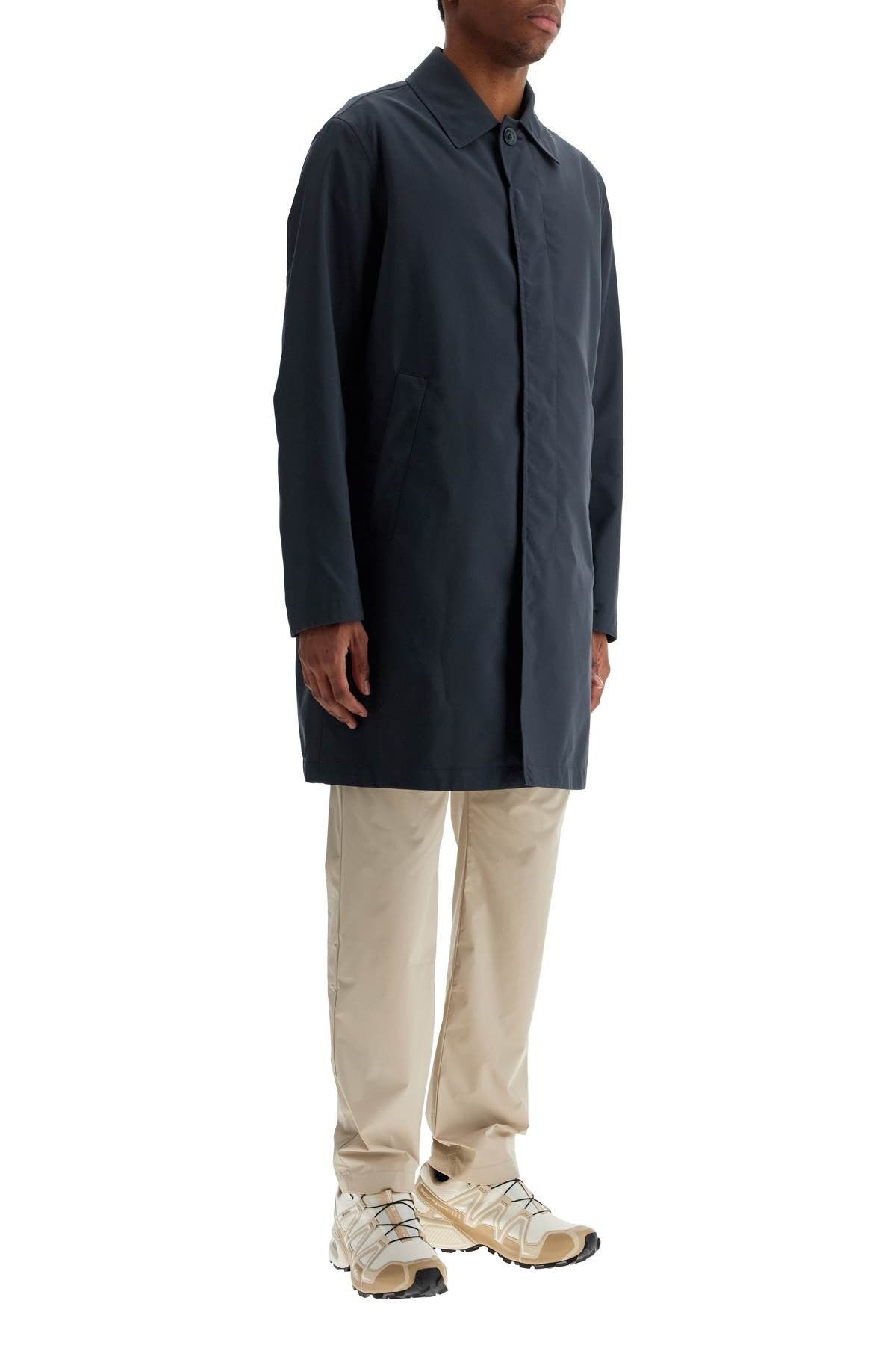 Herno long blue waterproof coat in high-quality polyester with buttons