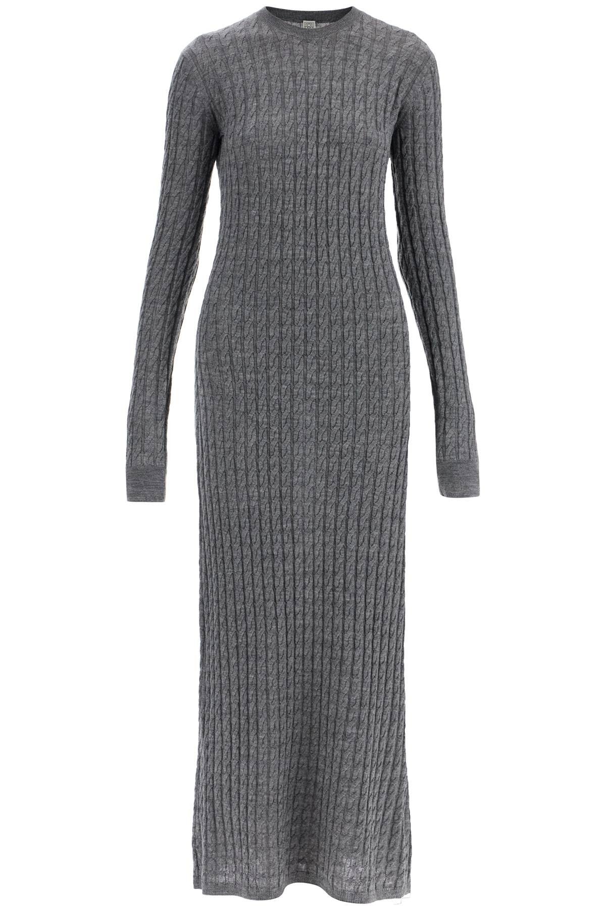 TOTEME long dress in rws wool gray mélange with cable knit pattern