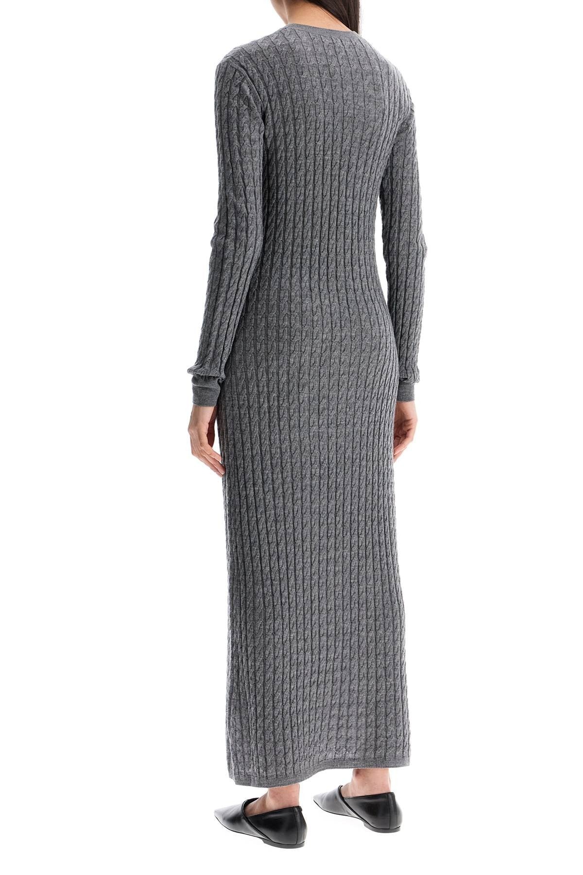 TOTEME long dress in rws wool gray mélange with cable knit pattern