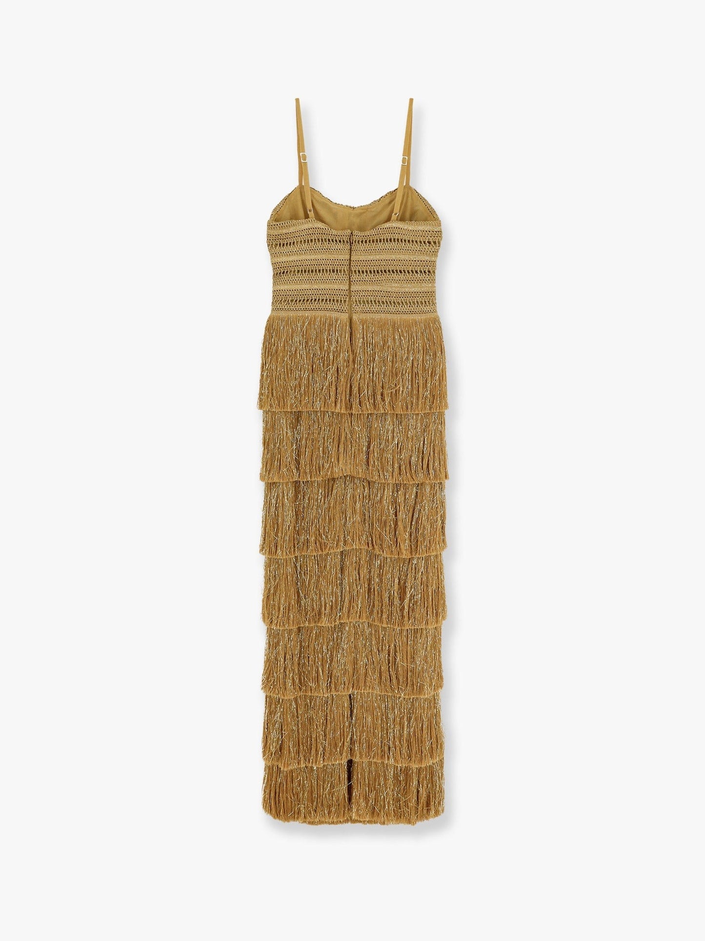 PATBO Long dress with embroidered courset and fringes
