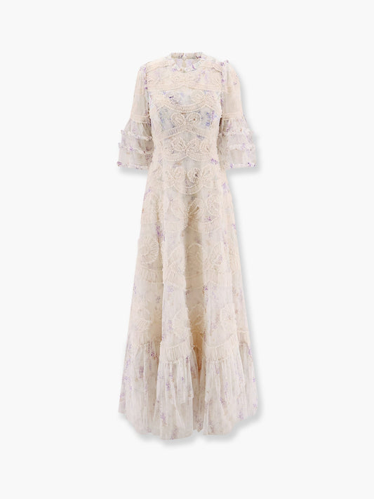 NEEDLE & THREAD Long dress with multicolor motif