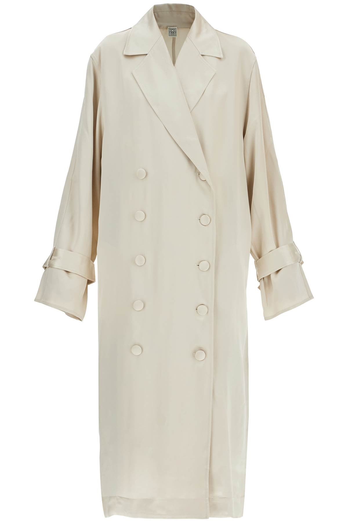 TOTEME long white satin trench dress in viscose